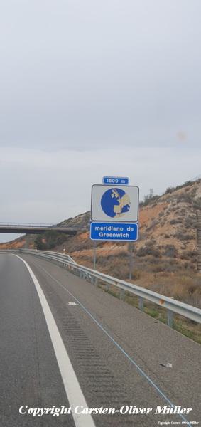 Erste Ankündigung des Nullmeridian bei Candasnos